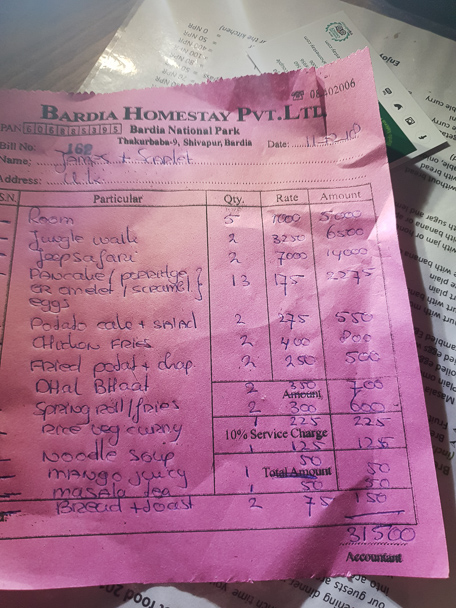 A Bill From Bardia Homstay